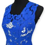 J Peterman | Size 0 | Royal Blue Battenberg Lace White Linen Lined Sheath Dress Photo 4