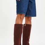 Free People Rich Brown Suede Wide Calf Kitten Heel Boots 7.5 NWT Photo 0