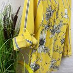 Anthropologie  Fig & Flower Yellow Stripe Floral Convertible Sleeve Button Top M Photo 5