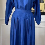 Vintage 80s Nipon Boutique 2pc Top Skirt Set Cobalt Blue Fine Black Stripe S Photo 0