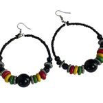 Jamaican Rasta Beaded Hoop Earrings Black Beads Red Yellow Green Accents u Photo 0