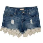 Anthropologie Altar'd State Lace Hem Distressed Medium Wash Denim Jean Shorts 26 Photo 0