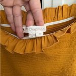 V. Chapman Lily Ruched & Ruffled Stretch Satin Midi Dress Mustard Yellow Gold Size 8 Photo 2