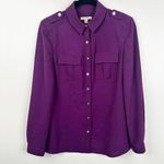 Burberry Brit Safari Snap Button Down Shirt Womens M Purple Long Sleeves Top Photo 0