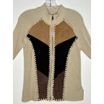 Vintage Kikit by Maurice Sasson Leather Knit sweater zipper jacket 90s Western M Tan Size M Photo 7