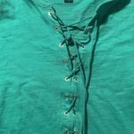 LAUREN Ralph LAUREN Shirt Womens Sz S Green Lace Up Cuff Sleeve Gold Short Slv Photo 5