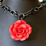 Red Rose Gun Metal Gothic Necklace New Photo 5