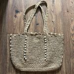 NWOT BTB Los Angeles Woven Straw Sand Lisbeth Pearl Tote Tan Photo 3