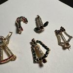 Lot Of 5 Rhinestone Christmas Holiday Brooch Pins Candy Cane Candle Bell & Angel Gold Photo 4