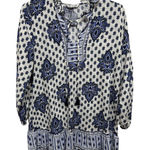 ZARA  Cotton Blend Boho Ruffle Tassel Tie Blue White Mini Dress Small NWOT Photo 0