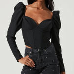 ASTR The Label Betty Puff Long Sleeve Corset Sweetheart Neck Top Black NWT Sz L Photo 0