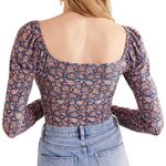 Boden Blue&Pink Paisley Puff Sleeve Sweetheart Neckline Jersey Top Sz.8 Pink Photo 1