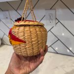 vintage handmade woven bucket basket purse bohemian coastal, or cottagecore mini Photo 3