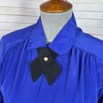 Vintage 80s Design Elements Pleated Removable Neck Bow Blouse Blue 10 Photo 4
