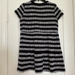 Loft  Black Knit Striped Short Sleeve Tiered Mini Dress, Petite Medium Photo 4
