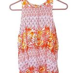 Old Navy Size Medium M Bright Pink Orange Tank Floral Top Vacation Summer Photo 0