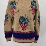 Vintage SKYR Shetland Wool Sweater Crewneck Pullover Grapes Pattern Tan Womens M Size M Photo 0