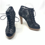 Stuart Weitzman Stuart Weizeman Black‎ Lace-Up Floral Heel Booties Photo 2