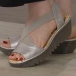 Fly London RALE Cross Band Wedge Sandals Metallic Silver Women’s 38 US 7.5-8 Photo 9