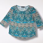 Vinmatto Teal Paisley Print Tunic Top 3/4 Sleeve Large Blue Photo 7