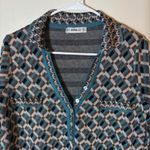 Zara Knit Jacquard Dress Long Sleeve Geometric Print Mini Teal Brown Size Small Blue Photo 2