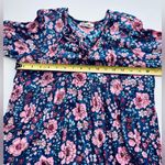 Billabong  women long sleeve floral blue crinkle dress deep V neck with strings S Photo 4