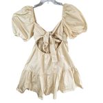 Aritzia Wilfred Opera Dress Womens M Tan Cream Taffeta Tie Bow Babydoll Romantic Size M Photo 5