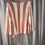 New York and Company Coral and Cream Striped Sweater Wrap Tie V Photo 4