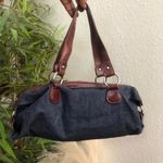 RARE Y2K Baddie Navy blue denim brown leather shoulder hand bag purse silver hearts rings brown black zebra animal lining rectangular boxy shape. #streetwear dark #academia #goth #gorpcore grunge #whimsygoth Photo 2