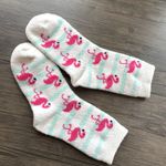 Fuzzy pink flamingo blue stripe socks cozy women's soft winter socks summery Photo 1