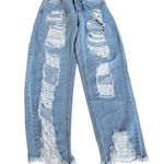 Princess Polly Distressed High Rise Ankle Straight Leg Jeans Blue Size 4 Photo 0
