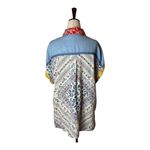 John Mark  Shirt Women Large Blue Embroidered Floral Aztec Button Up Boho Cottage Photo 4