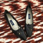 Vintage 90s Gothic Square Pointed Toe Pilgrim Maryjane Pumps Kitten Block Heels Lace Bow Black Size 9 Photo 1