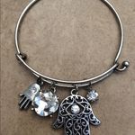 Silver Tone Crystal Hamsa Hand Of God Charm Bangle Bracelet Photo 0