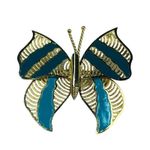 Gold Color Open Stripes Butterfly Jewelry Pin Brooch Two Tone Teal Bluish Colors Photo 14