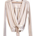 Free People  Shirt Bodysuit Women Small Pink Pearl Surplice Liquid Knit Evening Photo 0