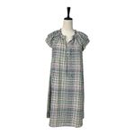 Loft  Dress Shift Tie Neck Ruffle Sleeve Purple Multi Plaid Women’s Size Small Photo 11