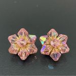 Vintage 60’s Pink Aurora Borealis AB Crystal Flower Cluster Clip On Earrings Photo 14