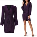 Saylor  Holliday Metallic Faux Wrap Mini Dress S Purple Vneck Glitter Party Photo 1