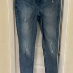 EXPRESS Blue Ankle Cropped Jeans with Distressed Details Photo 0