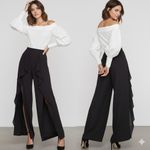 BCBGMAXAZRIA  Jackee Draped Pants Womens Small‎ Black Crepe Ruffle Slit Wide Leg Photo 1