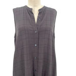 Eileen Fisher  Twill Plaid‎ Mandarin Collared Shirt Dress Tunic Gray Size Medium Photo 3