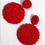 Big Red Beaded Drop Statement Earrings Red Photo 0