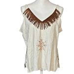 Vintage Sleeveless Top Size XL Beige White Boho Fringe Beads Western Festival Tan Photo 9