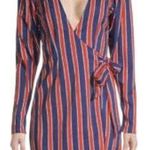 We Wore What Blue Red Striped Long Sleeve Wrap Dress Size Medium Photo 0