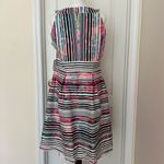 Nine West NWT Woman’s Striped Fit and Flare Dress Tangerine Tango, Sz 14 Photo 6