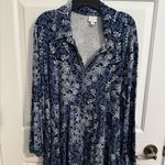New Directions Button Peplum Tunic Blouse Blue Floral Plus Size 1X Photo 0