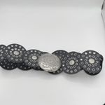 Womens Statement Belt Black Round Circle Studded Belt Ornate Silver Buckle Y2K Photo 2