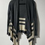 Heartloom  Merino Wool Blend Draped Waterfall Grey Cream Striped Cardigan Size S Photo 0