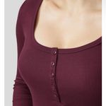 Halara  Maroon Ribbed Henley Long Sleeve Slim Fit Top Photo 3